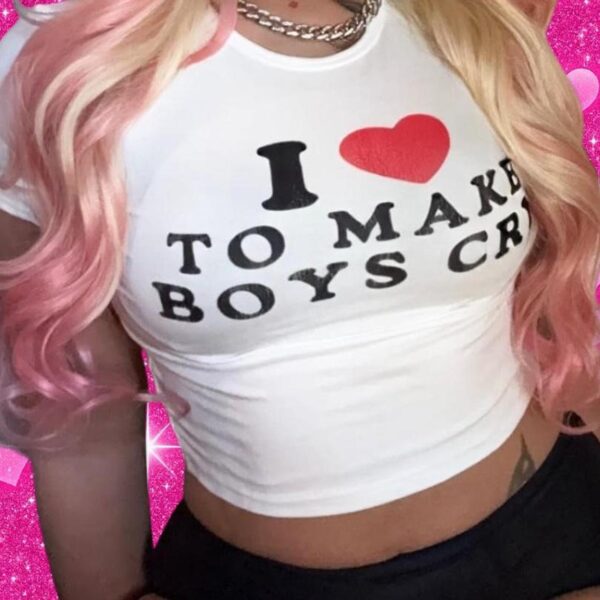 Women's White and Pink Crop-top
