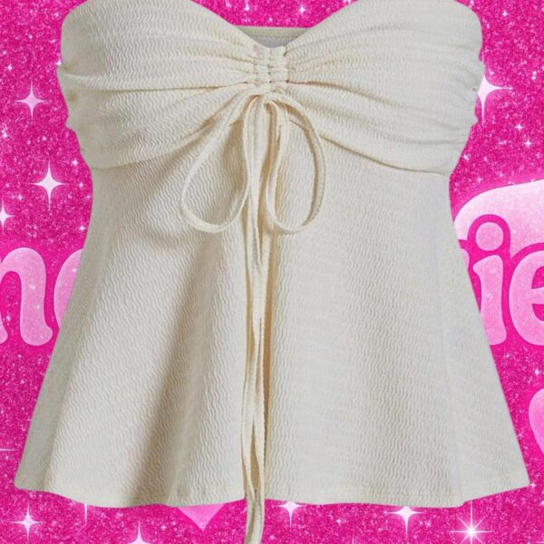 Women's Cream and White Crop-top